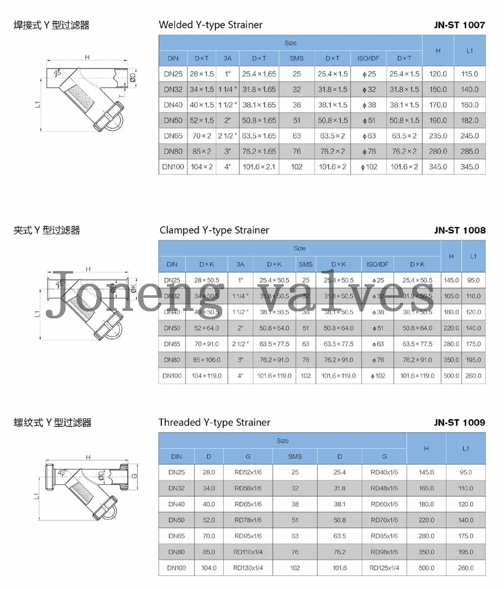 Stainless Steel Dairy Sanitary Water Air Welded Y Type Filter Purufier Strainer (JN-ST1007)